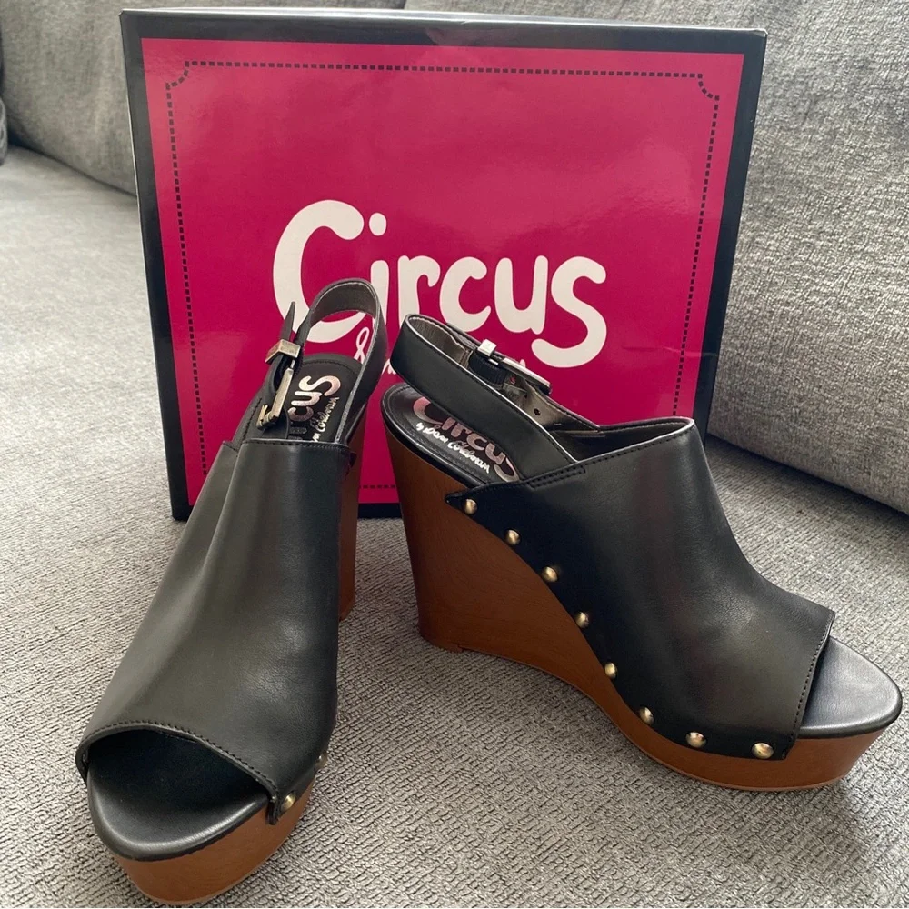 Circus Sam Edelman Women's Size 8 MBlack Wedge High Heels Platform Clara - Picture 1 of 4